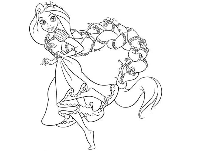 Tangled Rapunzel with a Long Hair Braided Long Hair Printable Coloring Pages