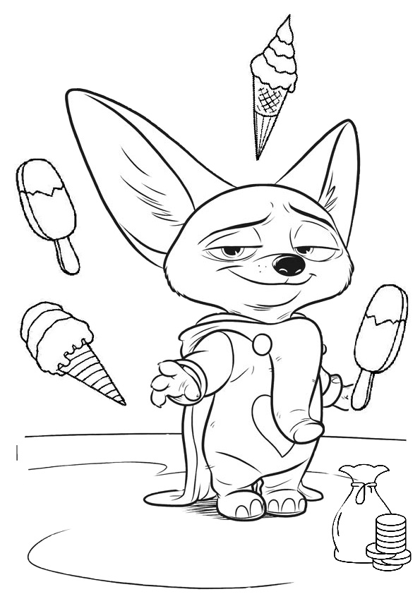 Finnick fennec fox Ice Popsicle Zootopia Printable Coloring Pages