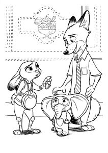 Judy Hopps and Fox near Ice Cream Shop Zootopia Coloring Pages