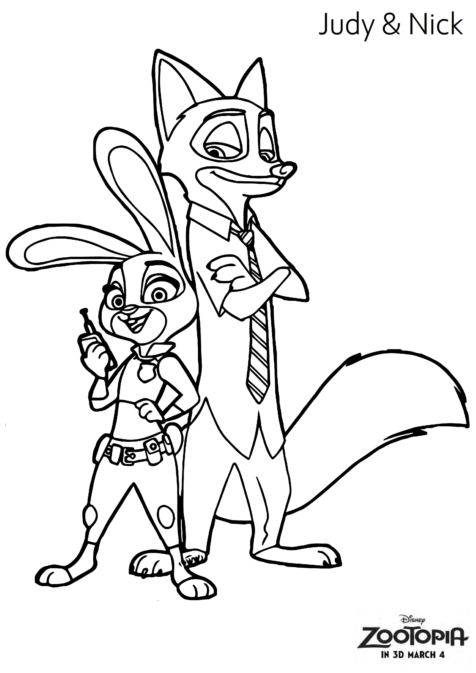 Zootopia Judy and Nick Coloring Pages for Kids