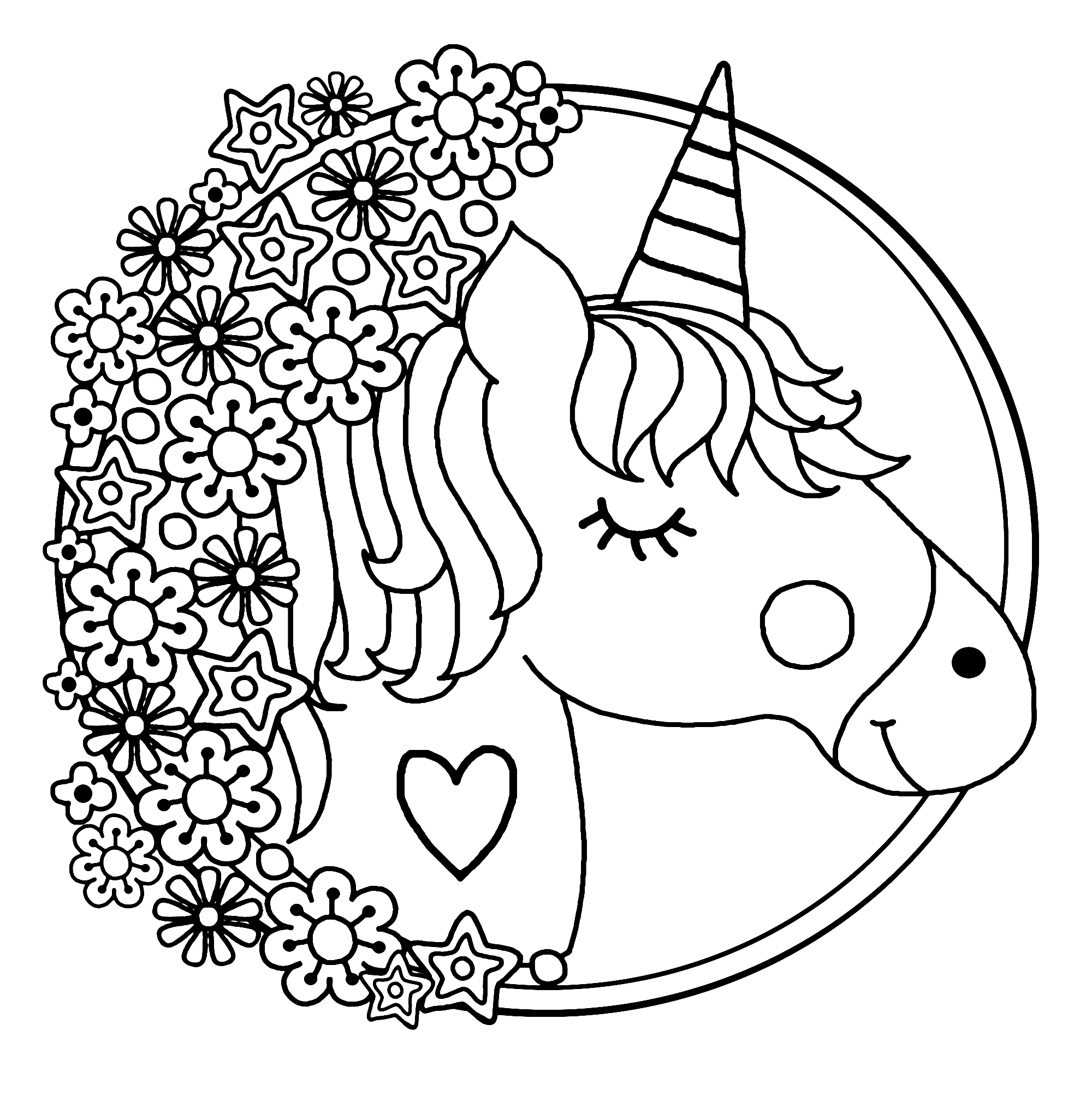 Adorable Unicorn Coloring Page for Adults