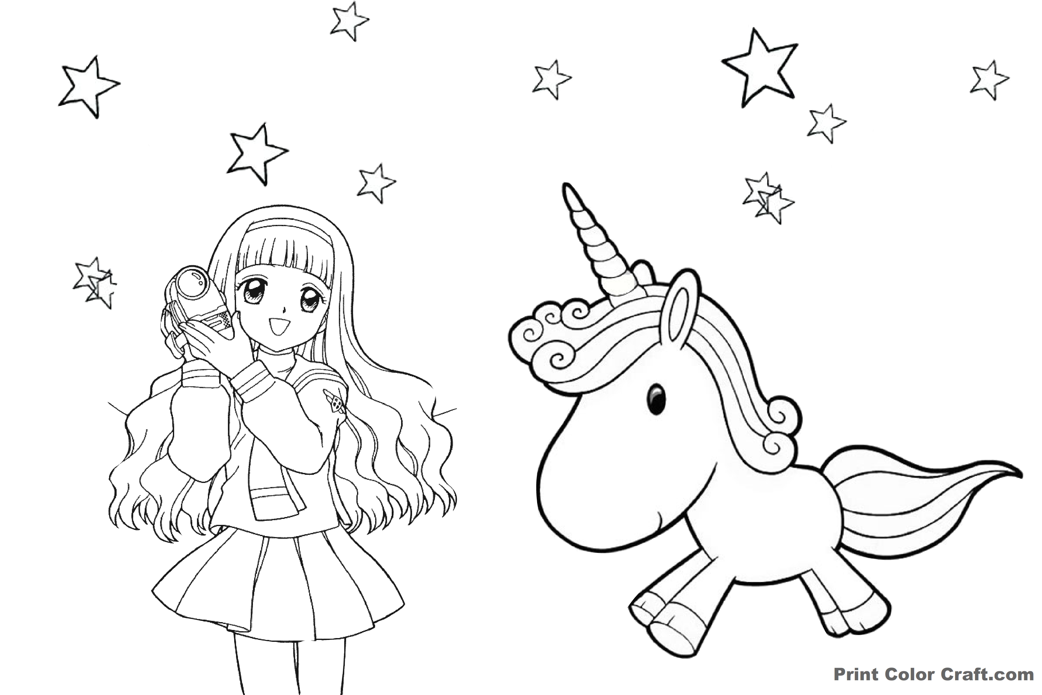 Unicorn Cute Anime Girl Coloring Page Coloring Pages