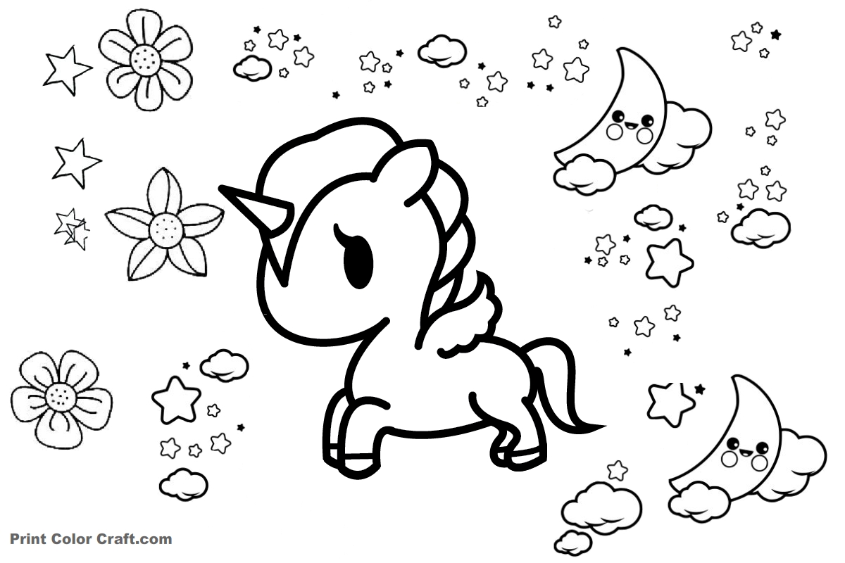 Kawaii Unicorn Coloring Pages