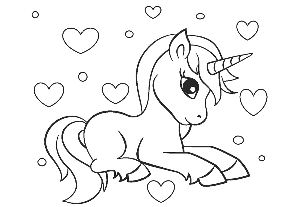Printable Unicorn Coloring Pages Unicorn and Hearts