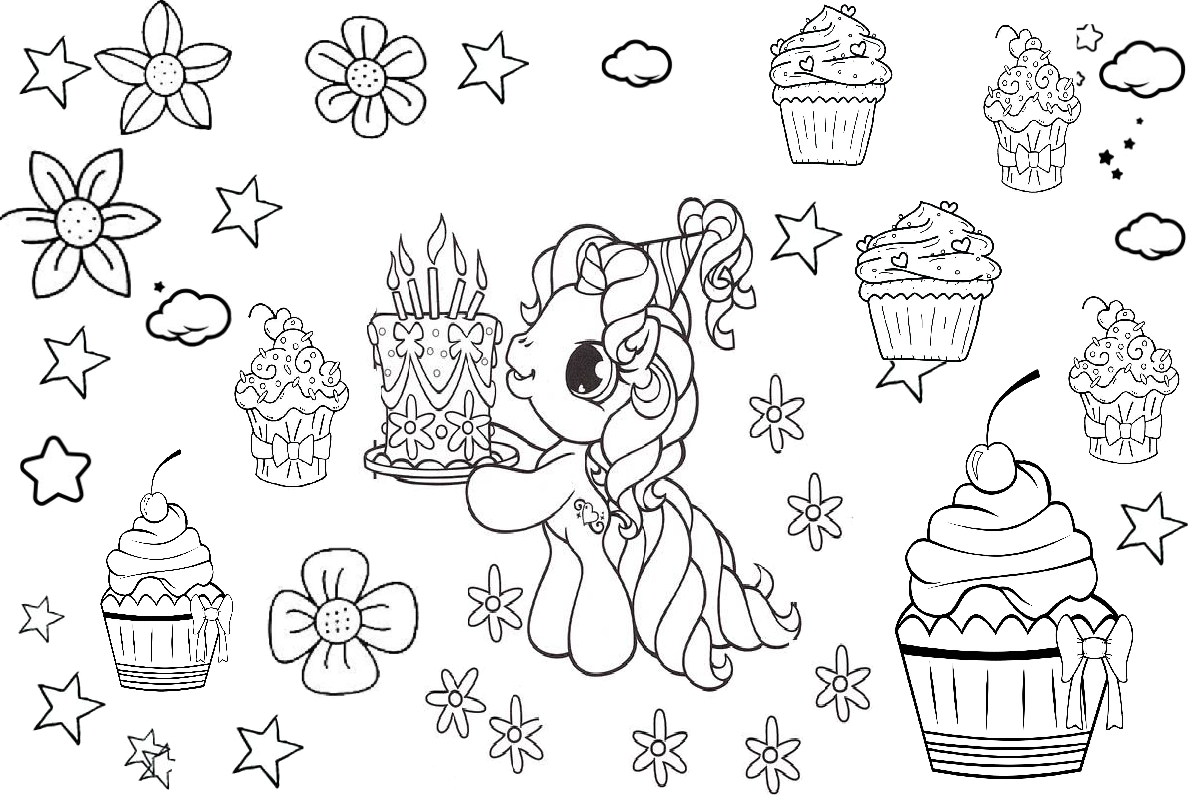 Happy Birthday Unicorn Cake Coloring Pages