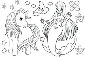 Unicorn and Mermaid Coloring Page