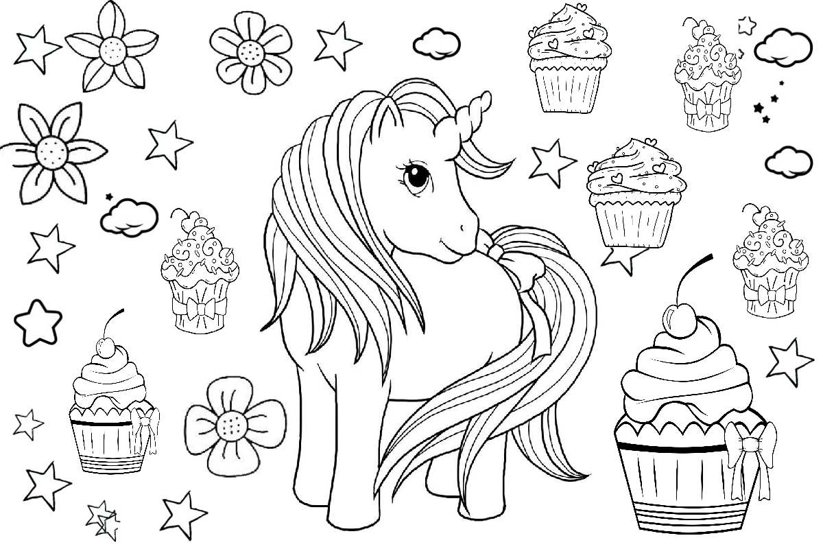 Unicorn And Cupcake Coloring Page Print Color Craft
