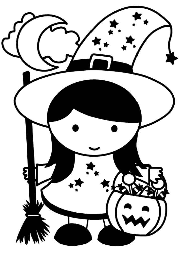 Halloween Girl Easy To Color For Toddlers And Kids Print