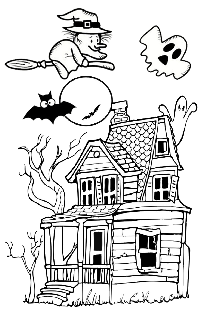 Haunted House Spooky Pages to Print and Color for Halloween - Print